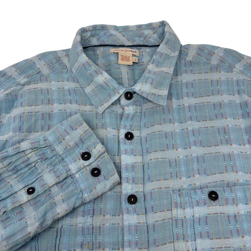 Carbon 2 Cobalt Mens Large Blue Multicolor Square Pattern‎ Long Sleeve Shirt